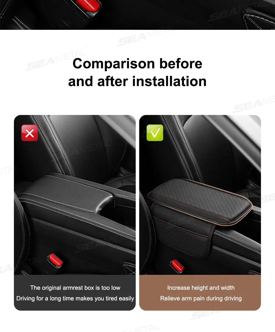 SEAMETAL Car Arm Rest Cover Cushion Wear-Resistant Center Console Box Protector Anti Slip Armrest Box Pad with Storage Pocket