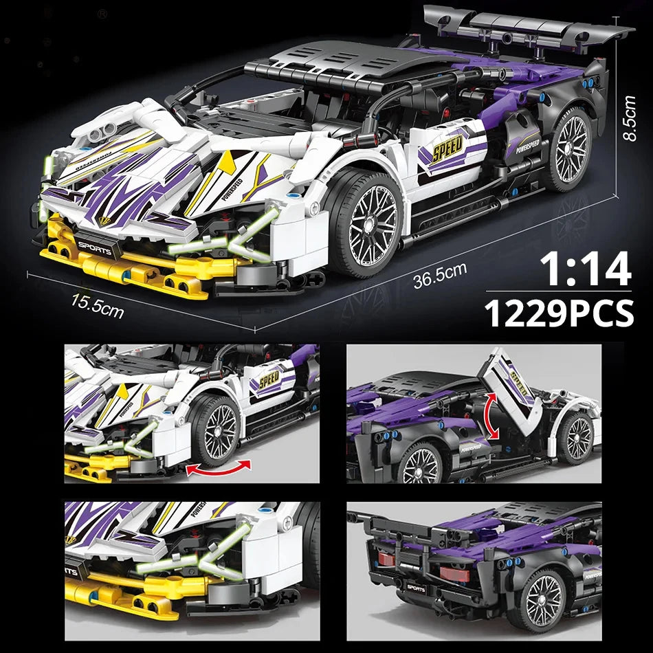 1280 piezas 1:14 bloques de construcción coche MOC ciudad velocidad lujo auto de carreras vehículo con súper corredores ladrillos juguetes para niños regalo.