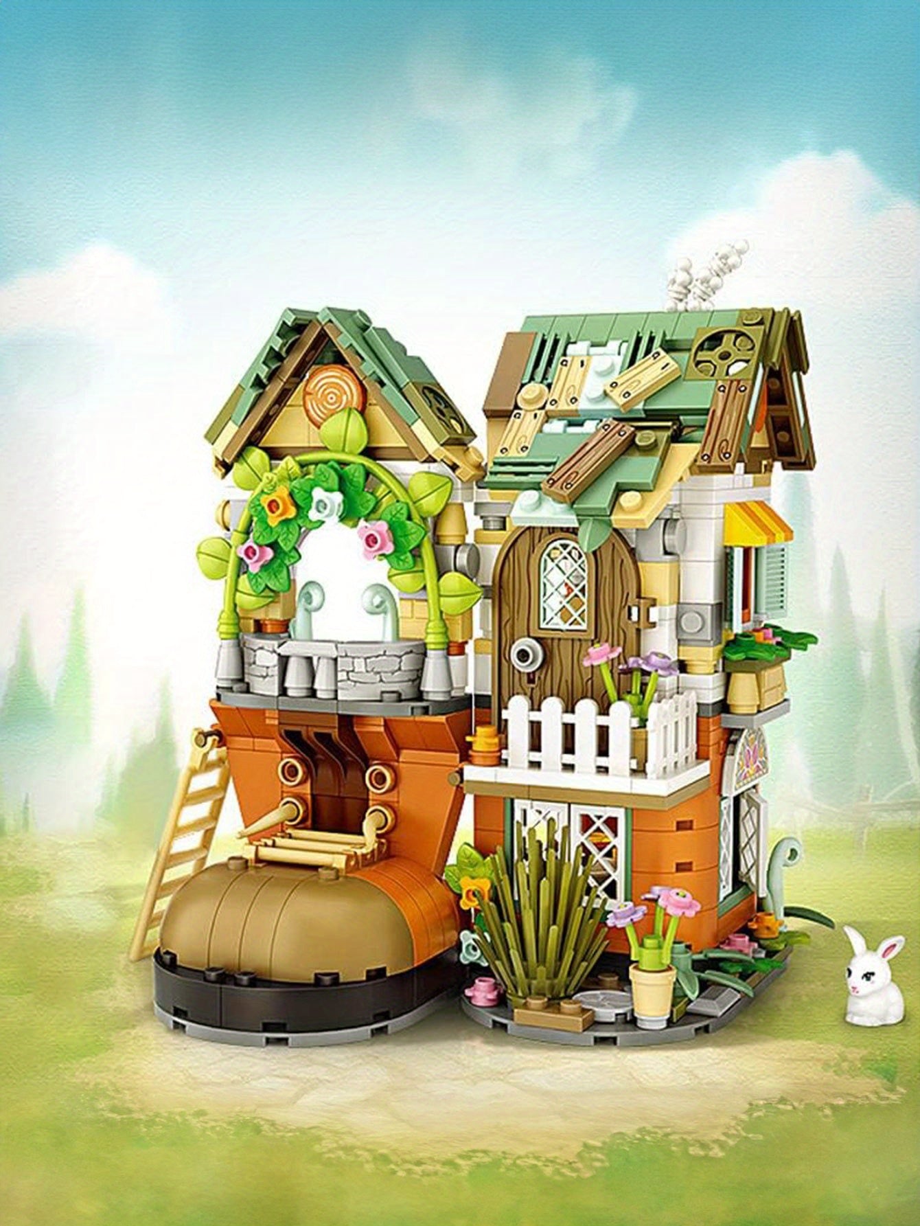 Construcción de cabañas de enanos con forma de zapato, escalera, jardín, minibloques, juguete de construcción para adultos, regalo de Navidad, decoración del hogar
