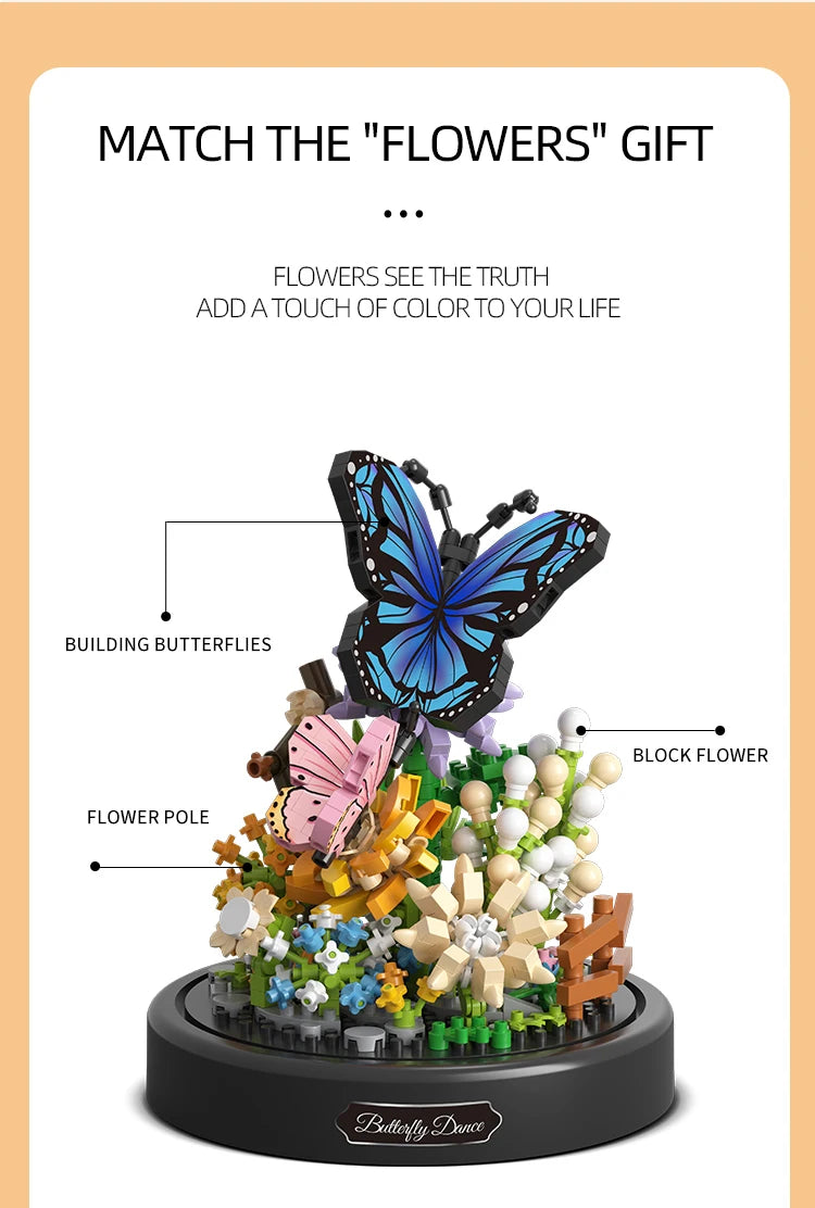 Balody Bee Butterfly Flower Bonsai Building Blocks Insect Plant Potted Model Bricks With Dust Cover DIY Toy For Kid Holiday Gift