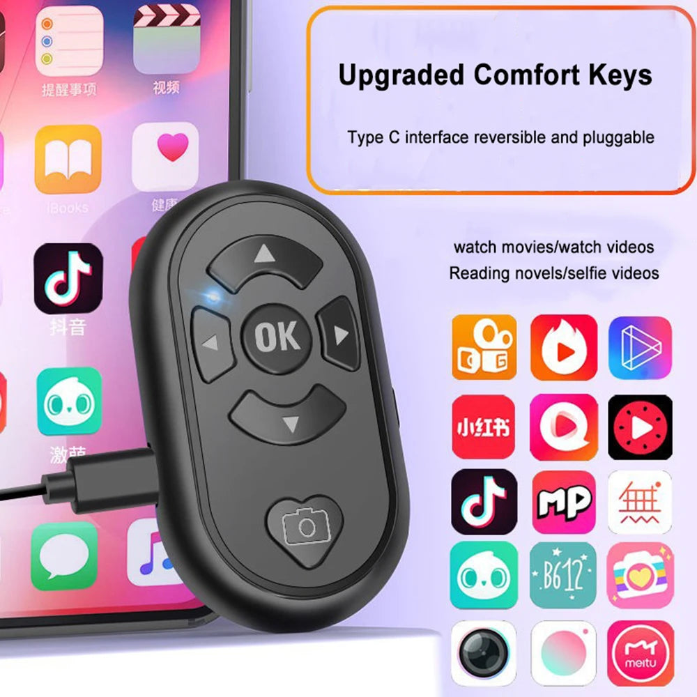 Remote Control Button TypeC Charging Wireless Video APP Remote Control Photo Selfie BT-compatible Controller for Android for IOS