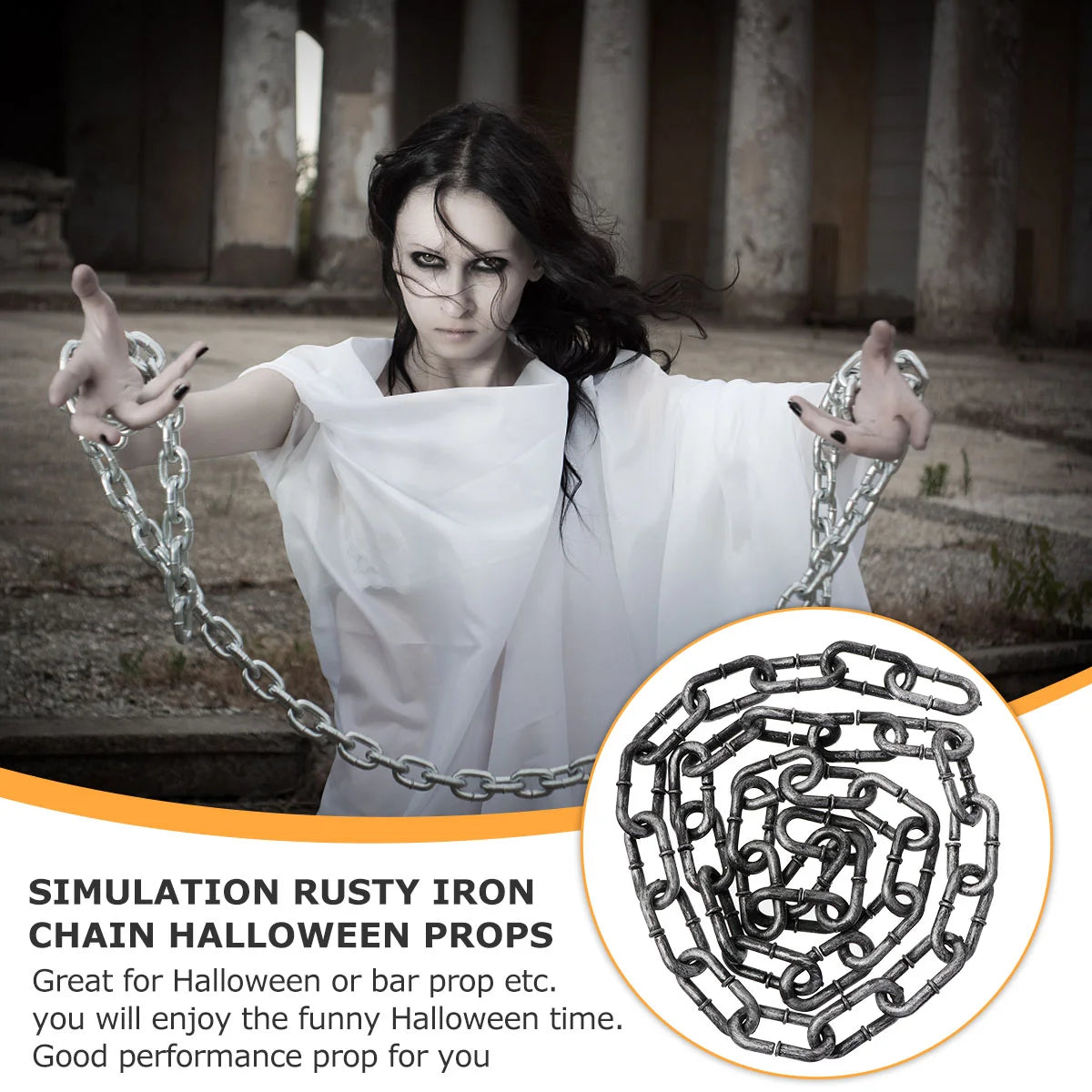 1 pieza de grilletes de Halloween, accesorio de simulación de cadena de hierro, accesorio de cadena de prisionero