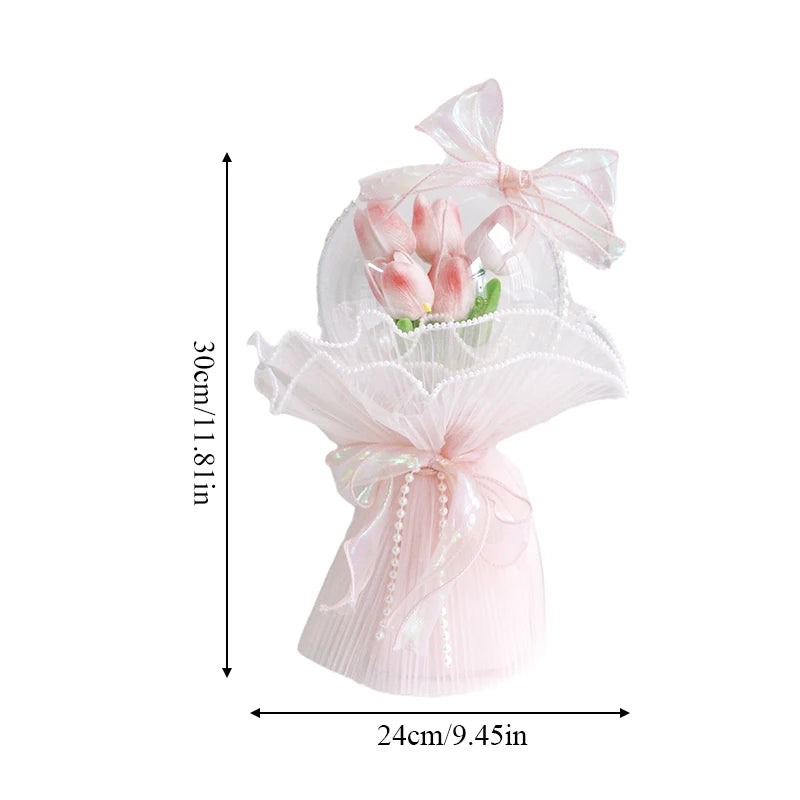 Artificial Flower Tulip Bouquet 5Heads Real Touch Fake Flower Wedding Birthday Party Decoration Mother's Day Pearl Bouquet Gifts