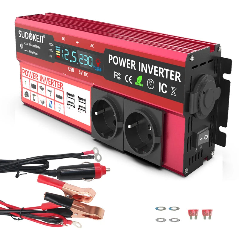 SUDOKEJI 3000W 4000W (MAX POWER)Power Inverter for Car Inverter RV Boat 500W 800W DC 12V 24V To 120V 220V EU US UK Global Socket