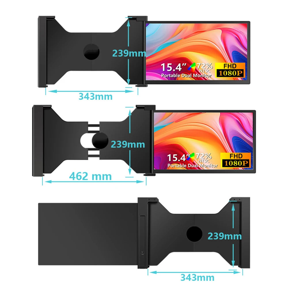 Monitor portátil de pantalla de expansión para computadora portátil de 15,4 pulgadas para computadora portátil de 15,6 a 17,3 pulgadas FHD 1920*1080 IPS Monitor de pantalla dual plegable