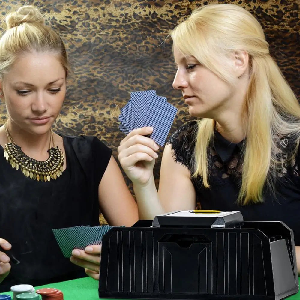 Mélangeur de cartes automatique Mélangeur de cartes électrique à 2 jeux Mélangeur de poker électrique à piles pour jeu de cartes Poker