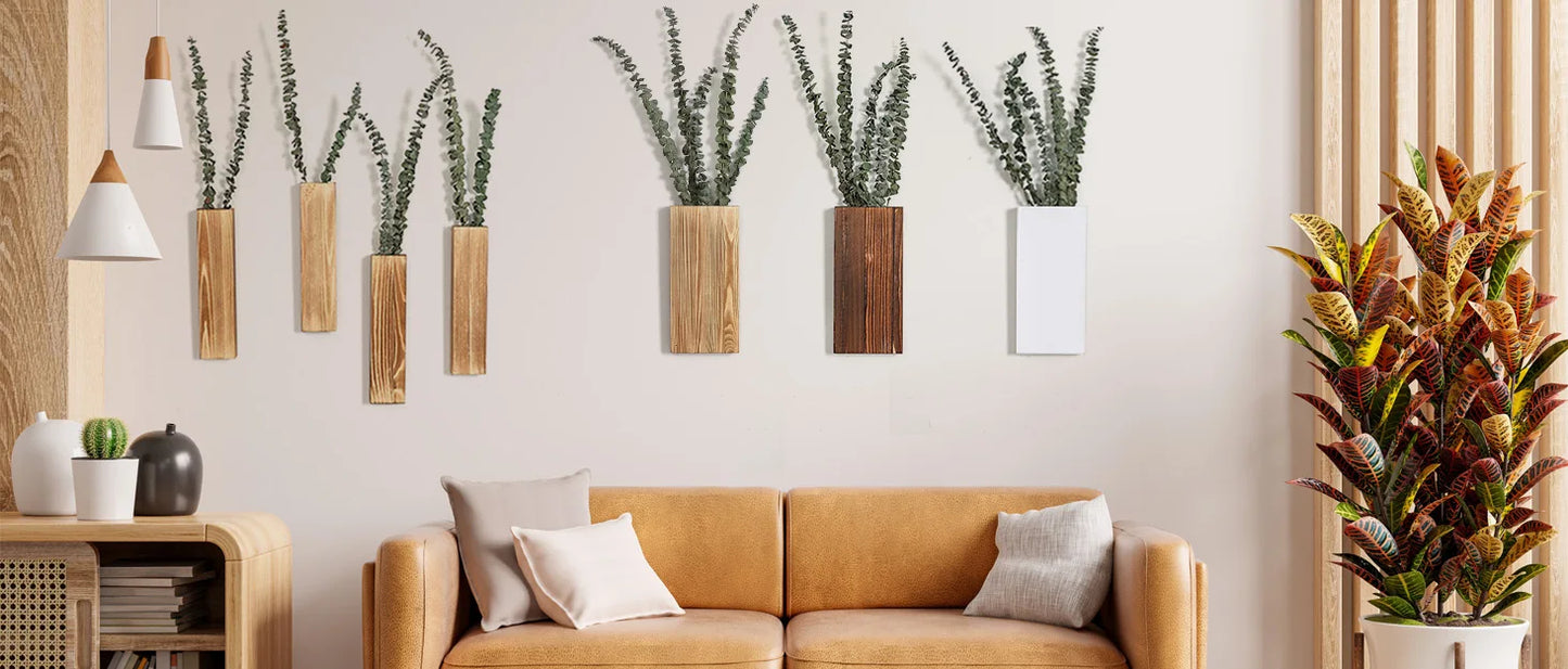 Jardinera de madera para pared, decoración de pared para plantas de flores artificiales, soportes de madera para plantas, jarrón de bolsillo para colgar en la pared para sala de estar