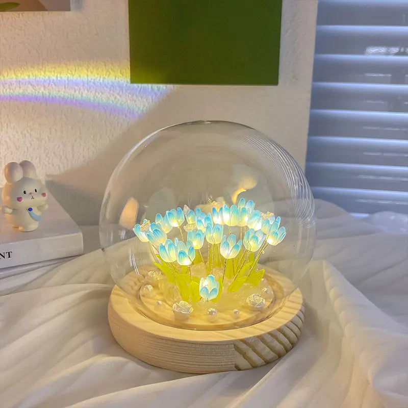 Lámpara de noche con tulipán artificial YOMDID, hecha a mano, lámpara de noche LED para dormitorio, decoración, regalos de cumpleaños y Navidad