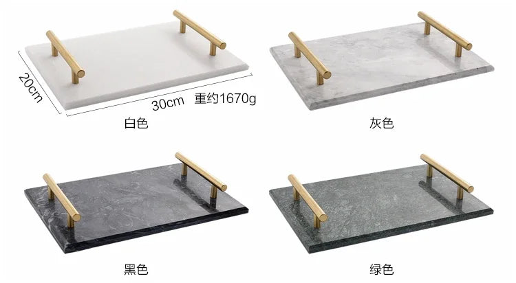 Nordic Home Decor Light Luxury Natural Marble Jewelry Storage Tray with Gold Handle Trinket Ring Plate Wedding Gift