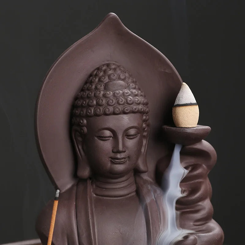 1pc Brûleur d'encens à refoulement Nuages de bon augure Bouddha Brûleur d'encens à refoulement en argile violette Porte-encens (sans encens)