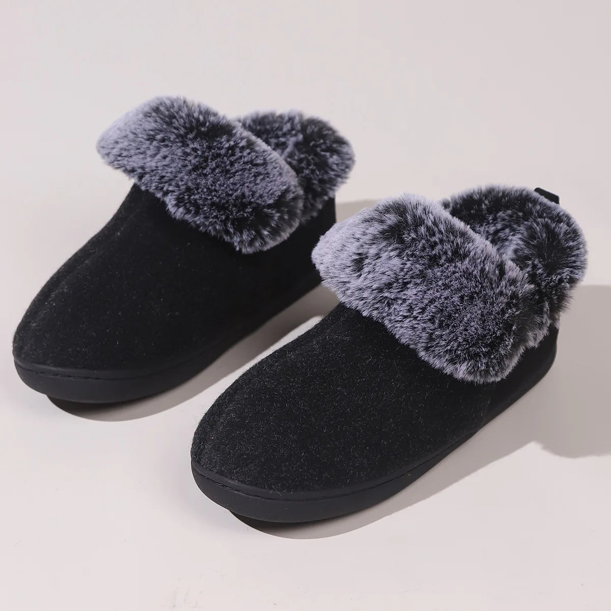 Bebealy Winter Plush Fur Women Slippers Fluffy Home Slippers Female Indoor Warm Closed Soft Non-slip High Ankle Fuzzy Slippers