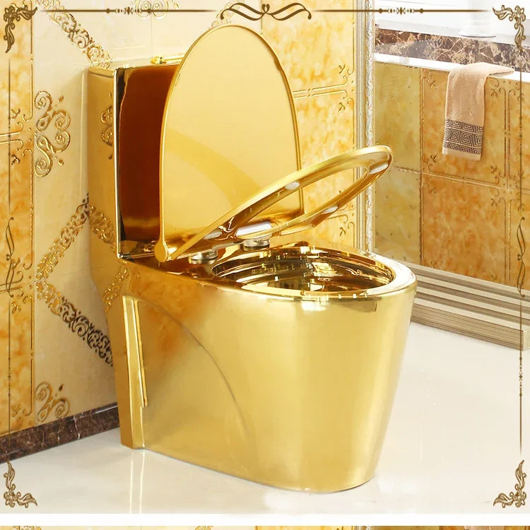 ~Venta caliente de artículos sanitarios dorados para baño, inodoro de cerámica de una pieza montado en el piso, chapado en oro