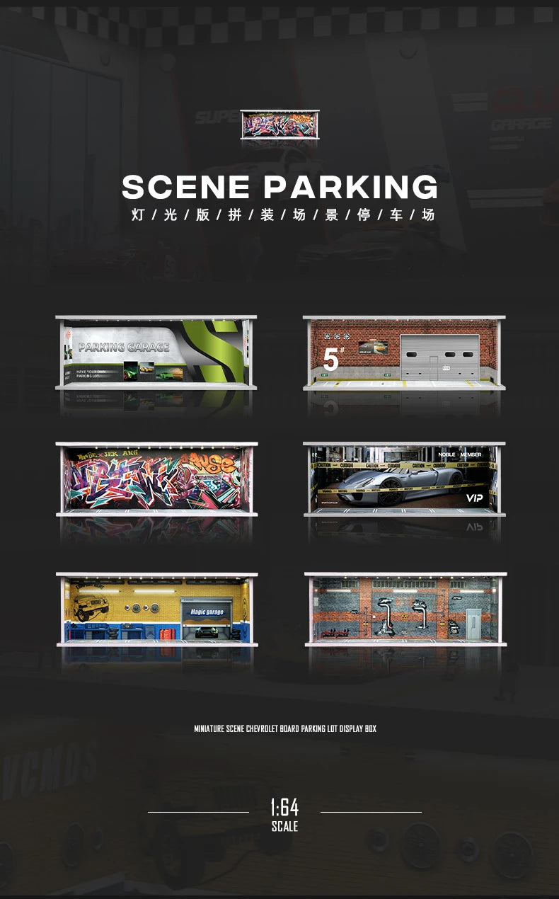 1/64 Simulated Parking Lot Model Classic Static Car Bburago Alloy Diecasting Vehicles Miniature Scene Assembly Display Frame Toy