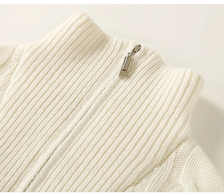 Thick Sweater Women High Quality100% Cashmere Warm Winter Long Sleeve Top Turn-down Collar Zipper Vintage Pullover