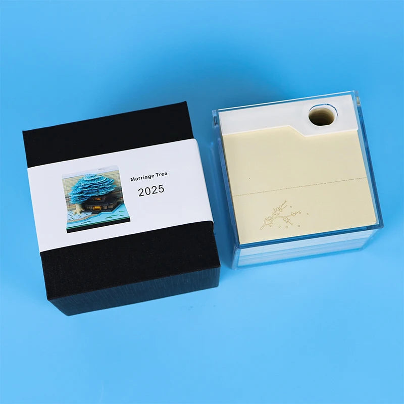 Tree Desk Calendar With LED Lights 2025 Calendar Memo Pad Creative Desk Calendar DIY Notes Notepad 3D Art Calendar Paper Carving