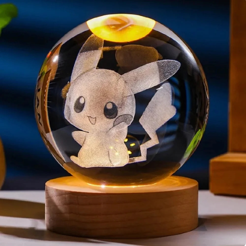 3D Pokemon Crystal Poke Ball Figure Toys 5CM Mimikyu Planet Axolotl Night Light LED Lamp Base Gift for Kid Adult