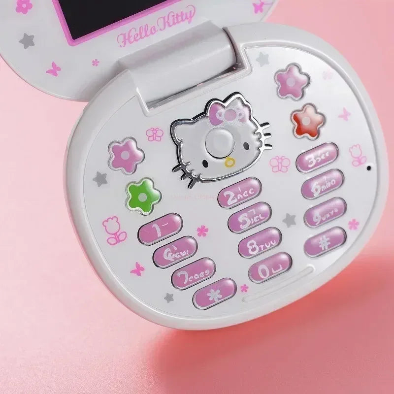 Sanrio Hello Kitty Flip Phone New Cartoon Cute Children White Pink Kawaii Mini Phone Children Birthday Gifts Fashion Model Toys