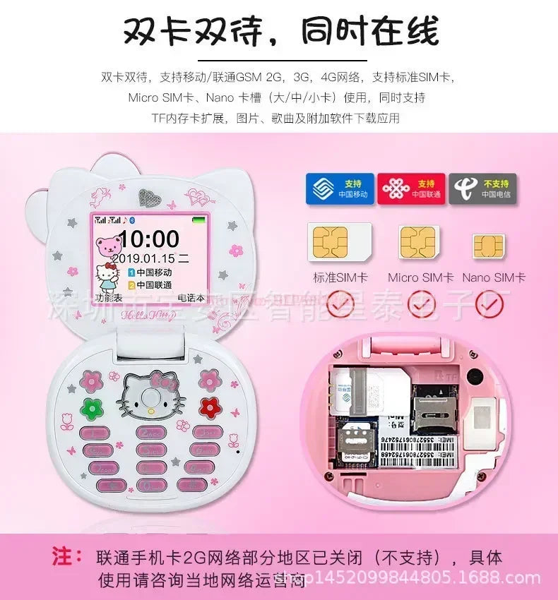 2023 New Kawaii Sanrioed Hello Kitty Flip Phone Cartoon Cute Little friends Taiml Mini Phone For Kids Toys For friends Gifts
