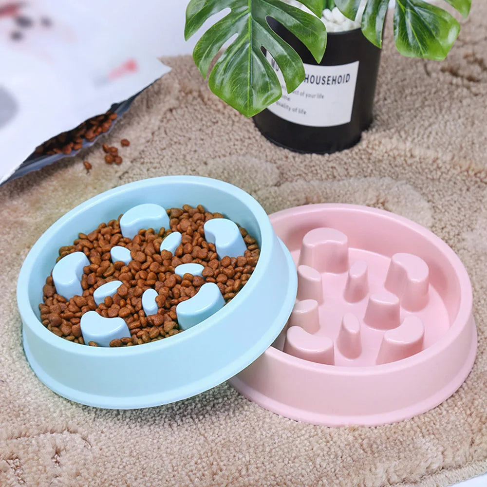 Pet Dog Bowl Slow Food Feeder Non-slip Anti Choking Cat Thickened Plastic Plate Bowls Healthy Anxiety Relief Dish Pet Supply