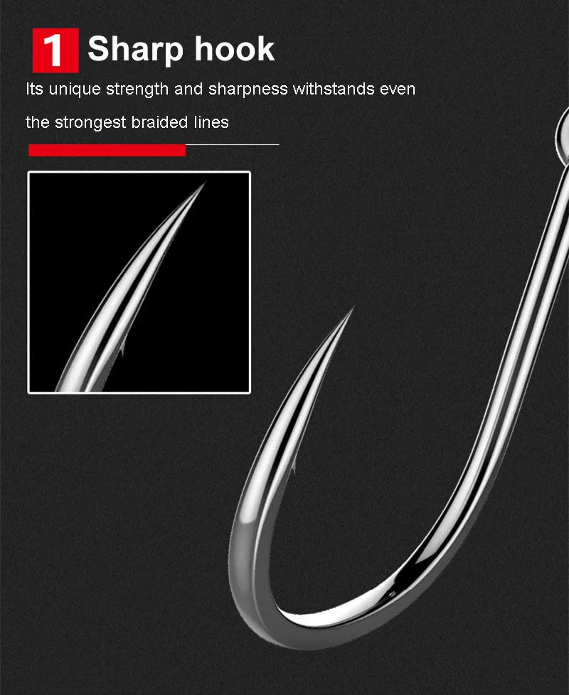 50pcs/Pack Big Eye Fishing Hook Circle Offset Fishhooks Barbed Saltwater High Carbon Steel Fish Hooks For Sea Lake River Fishing