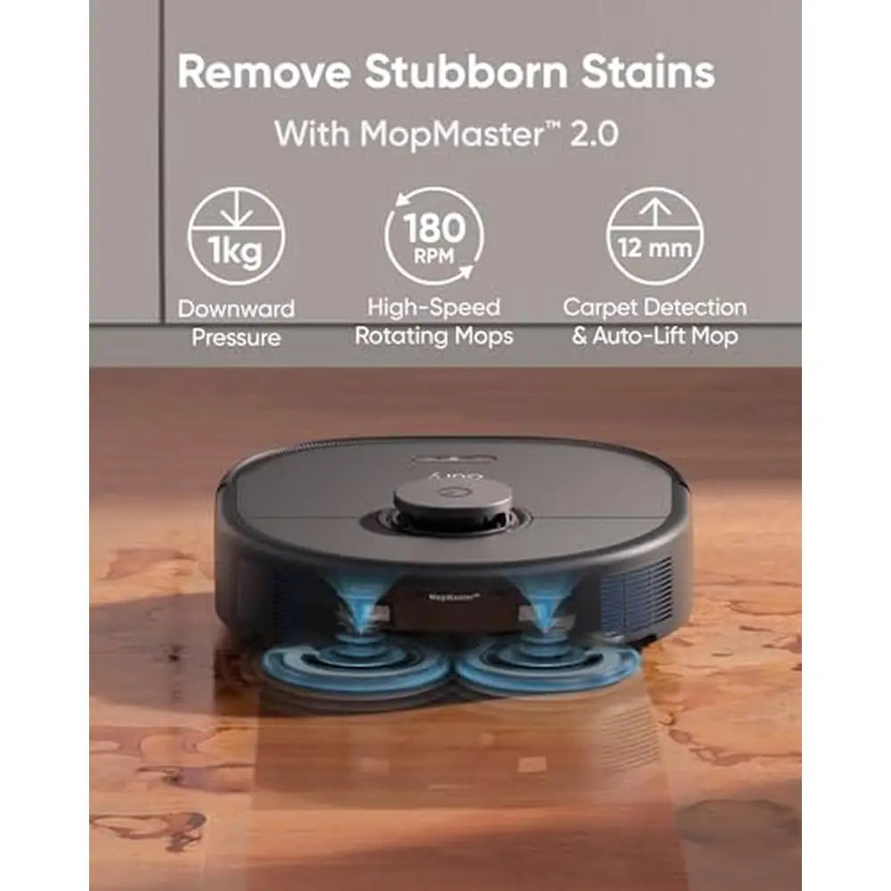 Robot aspirador y fregona X10 Pro Omni con succión de 8000 Pa, dos mopas, elevación automática de 12 mm, detección de alfombras, limpieza manos libres con IA, impecable