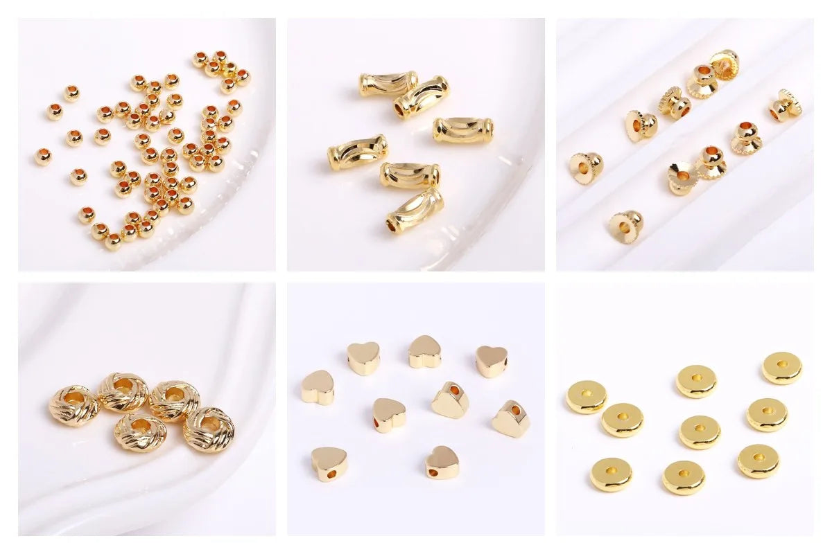 Cuentas espaciadoras irregulares chapadas en oro de 18 quilates, 13 x 4,5 mm, cuentas separadoras redondas de metal de latón para accesorios de joyería y abalorios