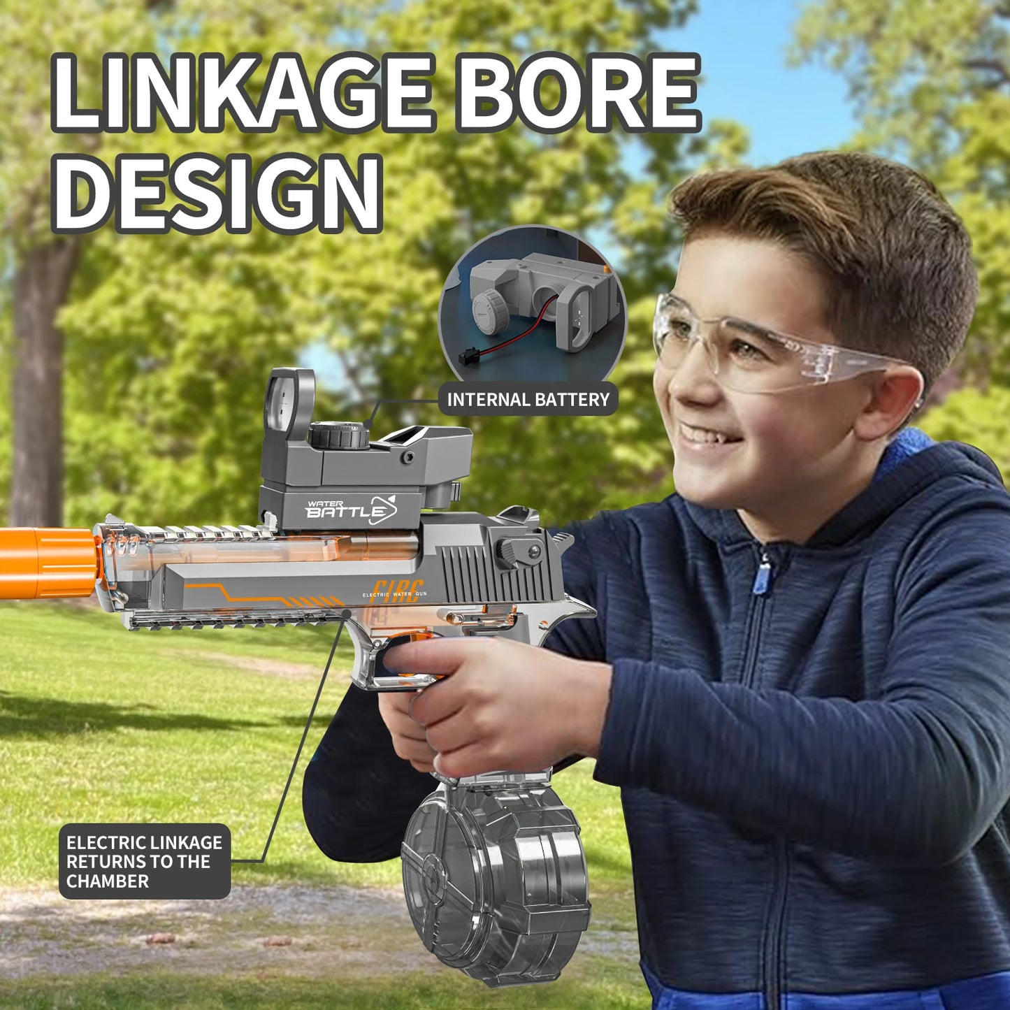 Transparent Sand Eagle Linkage Version Electric Water Gun Large Capacity Continuous Shot Water Fight Water Gun Toys