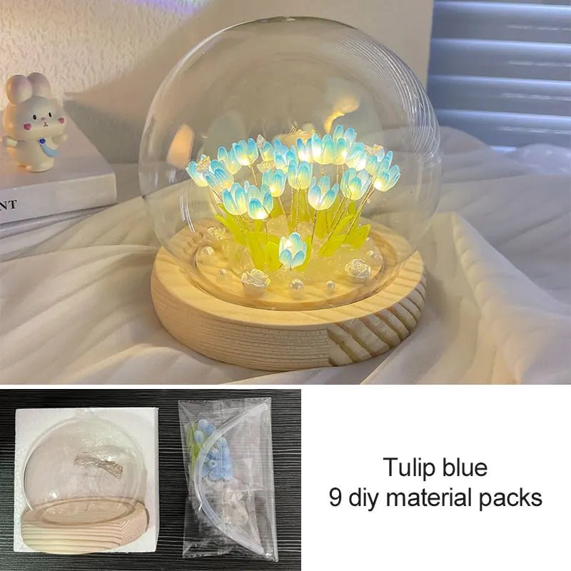 Lámpara de noche con tulipán artificial YOMDID, hecha a mano, lámpara de noche LED para dormitorio, decoración, regalos de cumpleaños y Navidad