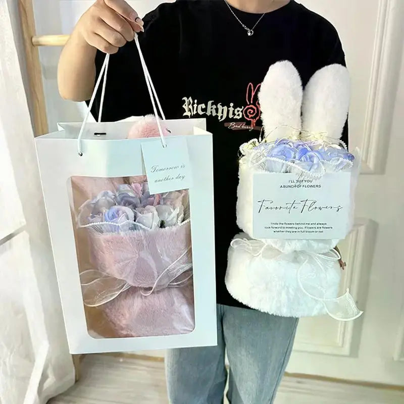 Rabbit Soap Flower Bouquet Valentine's Day Gifts Artificial Flower Bouquet for Party Supplies Bouqet Flowers Home Decoration