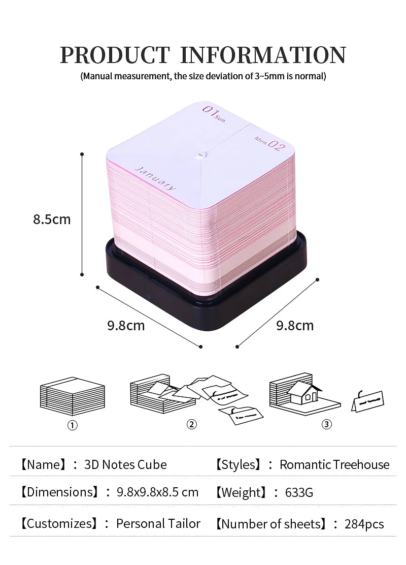 Omoshiroi Block 3D Notepad 3D Calendar 2024 Sakura Tree House 284Sheets Memo Pad Sticky Notes Paper Cute Notepads Christmas Gift