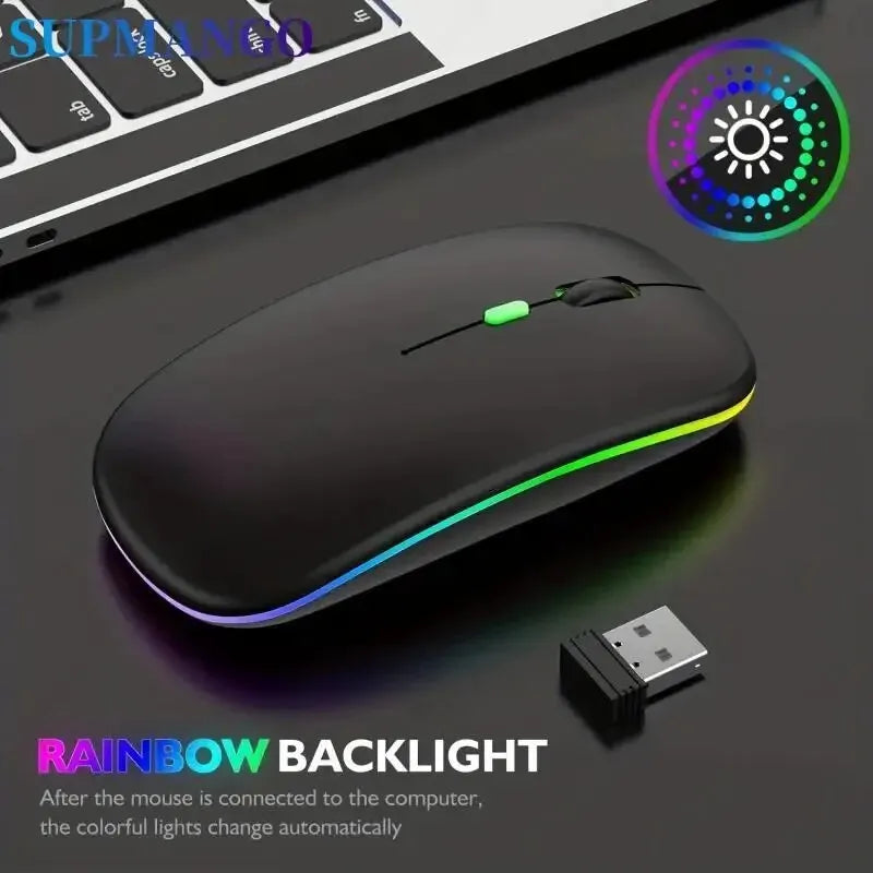 Souris sans fil rechargeable silencieuse à rétroéclairage LED pour ordinateur portable, récepteur 2,4 GHz, souris optique double mode Bluetooth