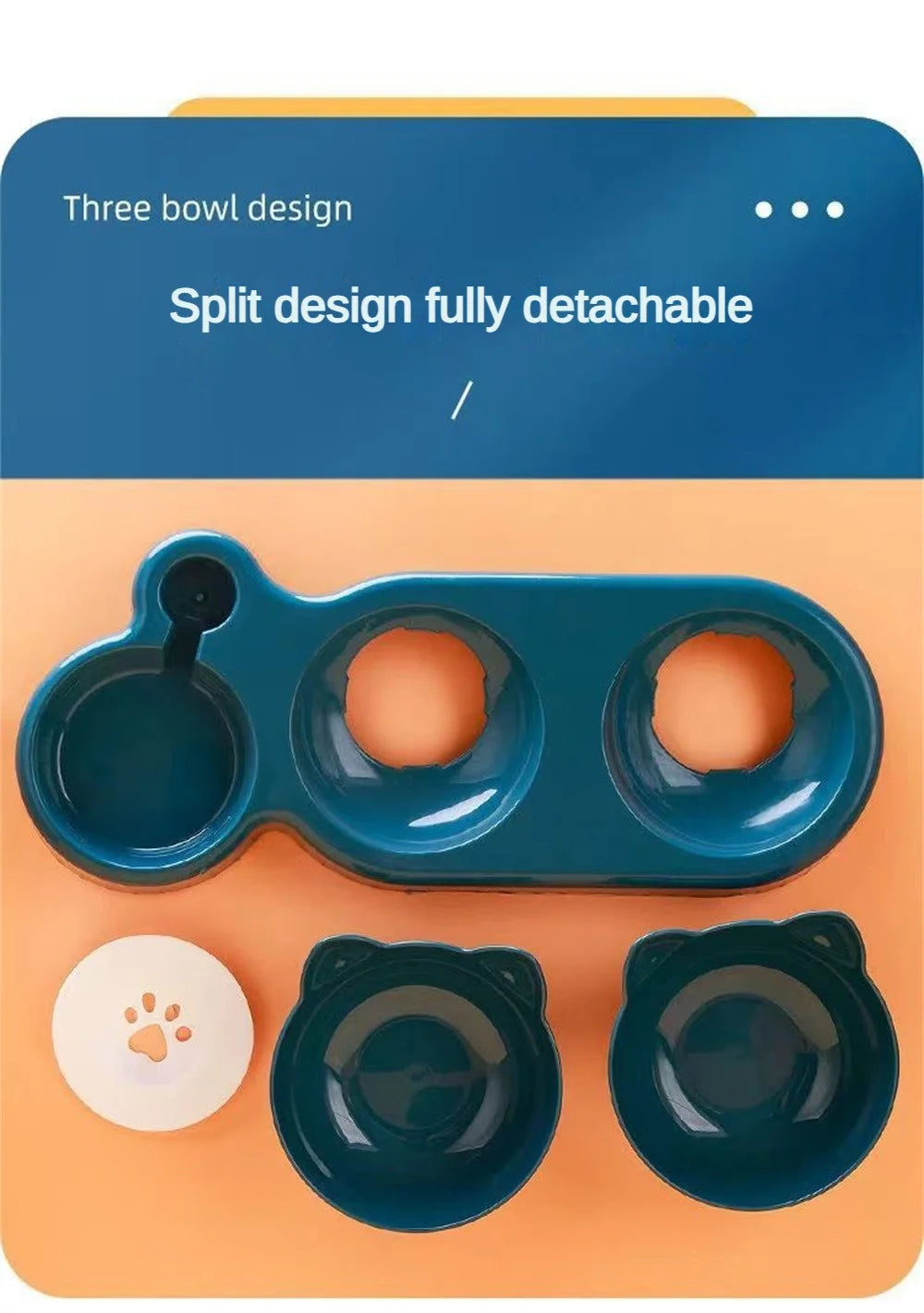 Triple Cat Bowls Pet Feeder, 2-in-1 Double Bowls With Automatic Drinking Bottle, Tilted And Rotatable Design For Cats And Dogs