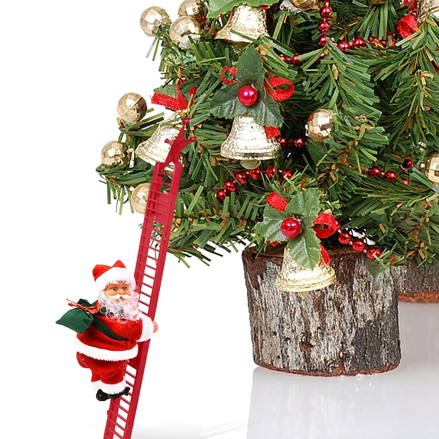 2024 Electric Climbing Ladder Santa Claus with Music & LED Light, Xmas Tree Decorations Hanging Christmas Ornaments Tree Decor