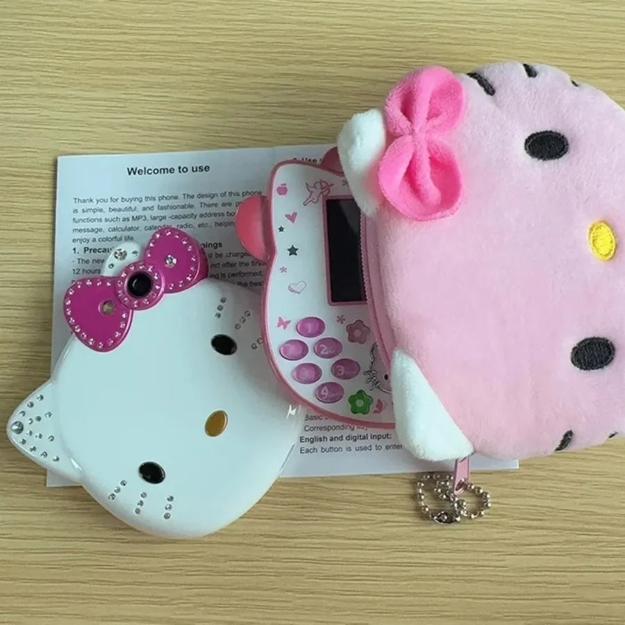 2024Hot Sanrio Hello Kitty Kawaii Mini Flip Phone I68 Girl Mobile Phone Student Anime Phone Music Mobile Phone Kid Birthday Gift