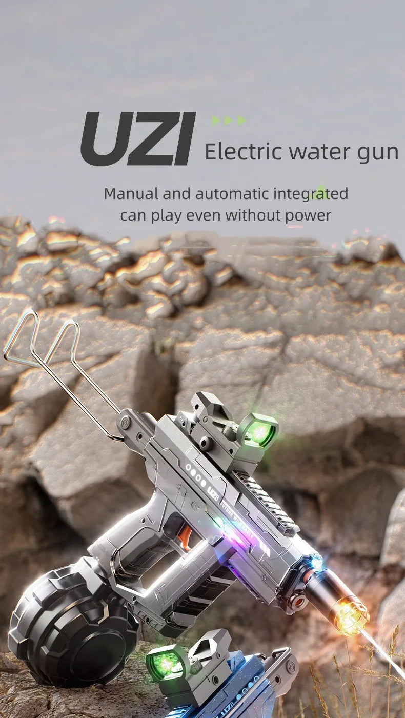 2024 Hot Sale Electric continuous firing UZI water gun pulse linkage chamber flame special effect children's water play toy