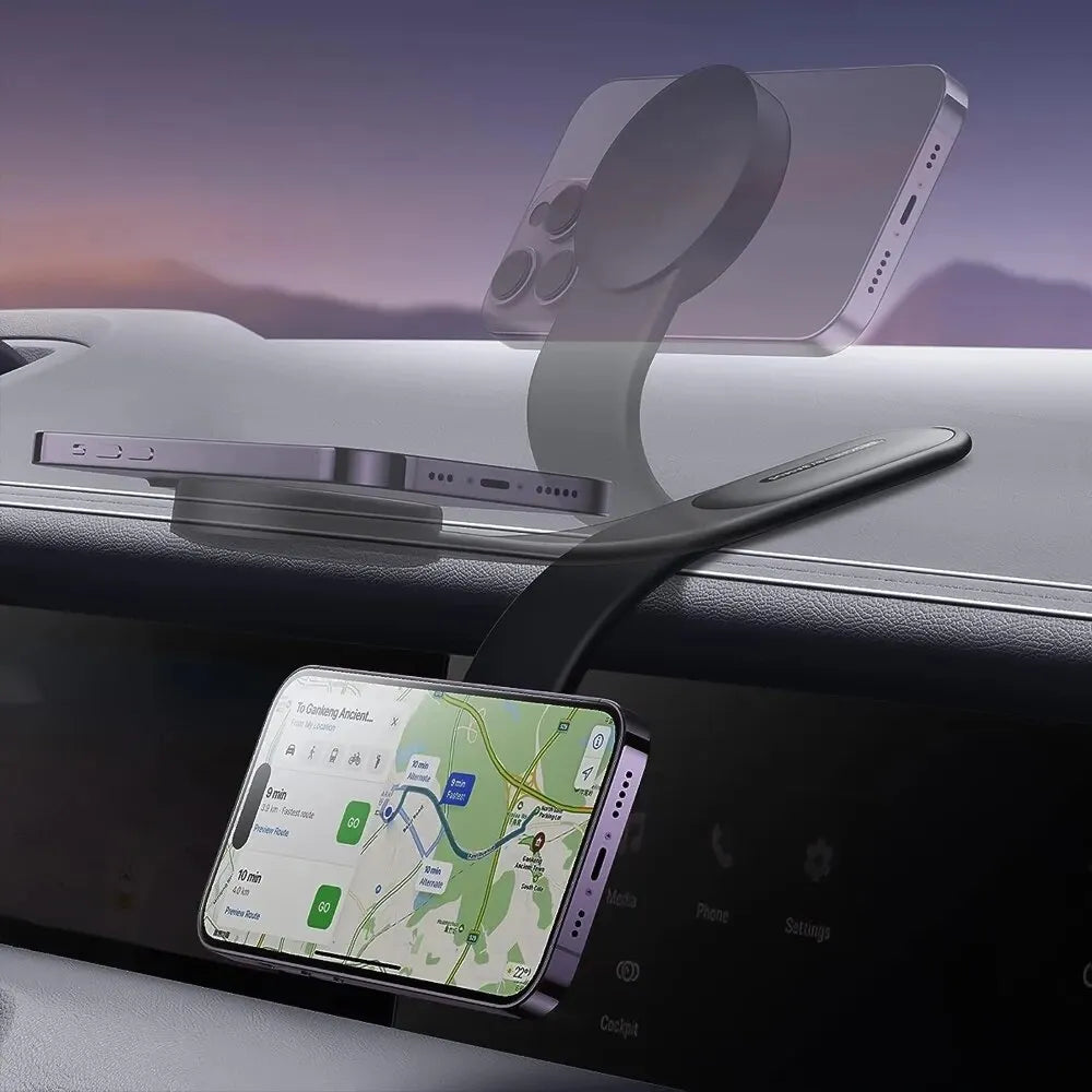 Phone Holder for Car, Car Dash Mount Compatible For iPhone Samsung Bendable Memory Titanium Alloy for All Dashboard Windshield
