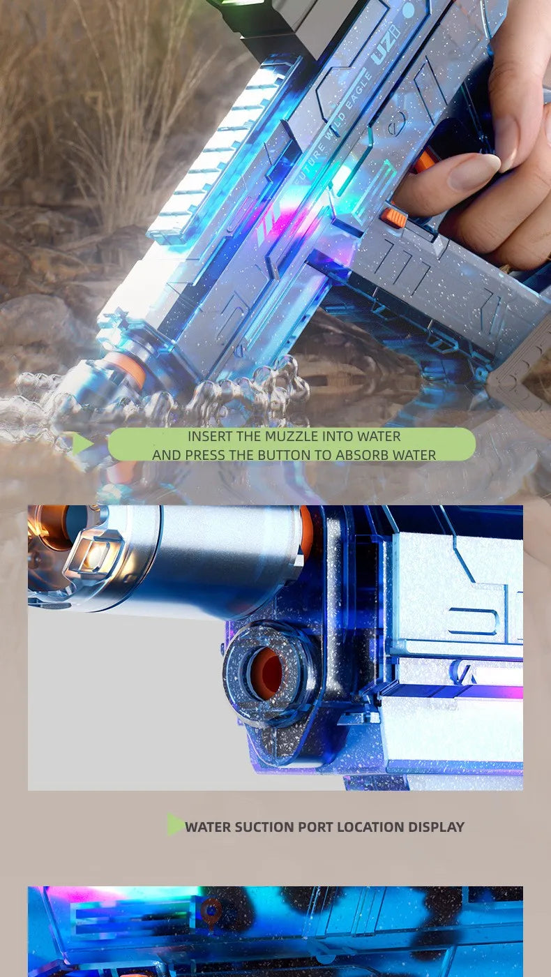 2024 Hot Sale Electric continuous firing UZI water gun pulse linkage chamber flame special effect children's water play toy