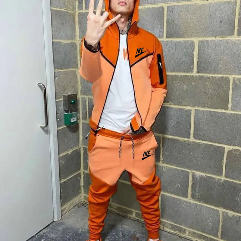 2024 Men's Leisure Sportswear For Men Spring And Autumn New Outdoor Hooded Windbreaker Jacket And Sweatpants Two-piece Set
