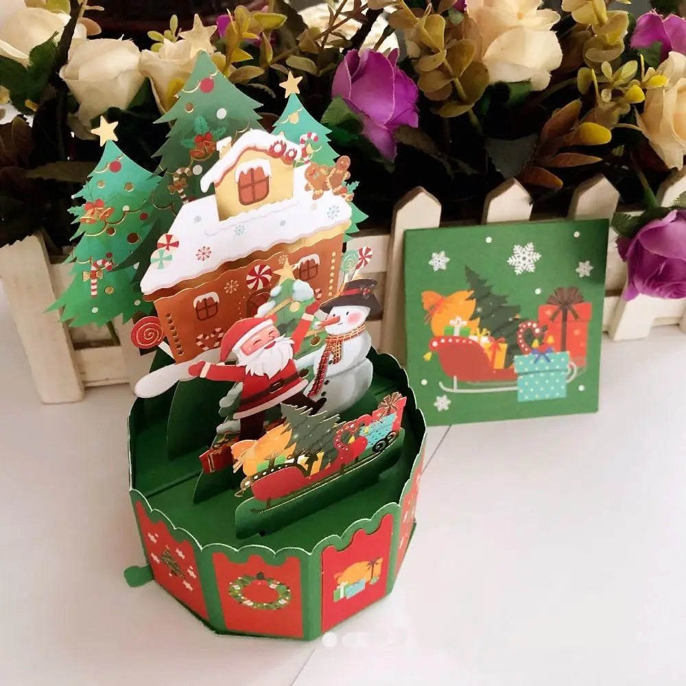 3D Pop Up Greeting Cards Merry Christmas Cards New Year Greeting Cards Birthday Blessing Postcard Swan Mermaid Thank You Cards