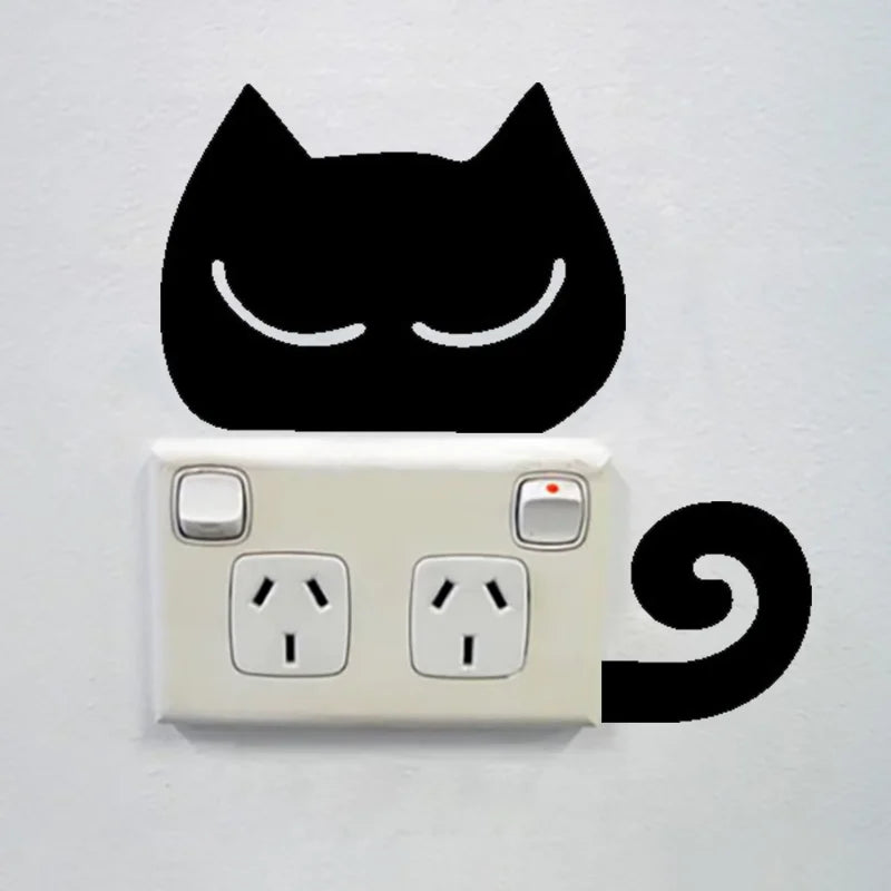 2Pcs/Set Cat switch sticker, Funny Cute Cat Switch Wall Sticker, Art Wall Stickers Art Murals, for Home Living Room Bedroom Deco