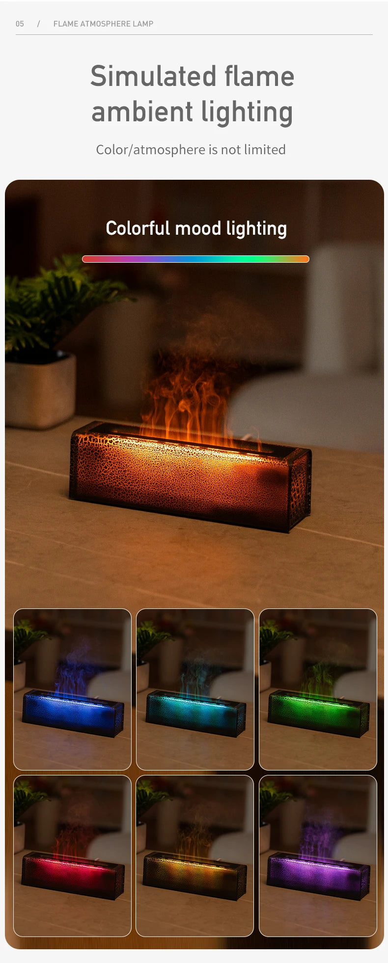 Vissko 7-Colorful Flame Diffuser USB Air Humidifier Aromatherapy Essential for Bedroom Yoga Home Oil Diffuser Fragrance Diffuser