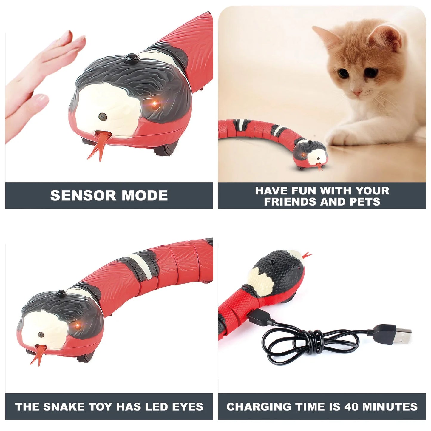 Tricky Snake Cat Toys Interactive Electric Induction Snake Toy Smart Sensing Tease Toys for Cats Game Accessories Pet Supplies