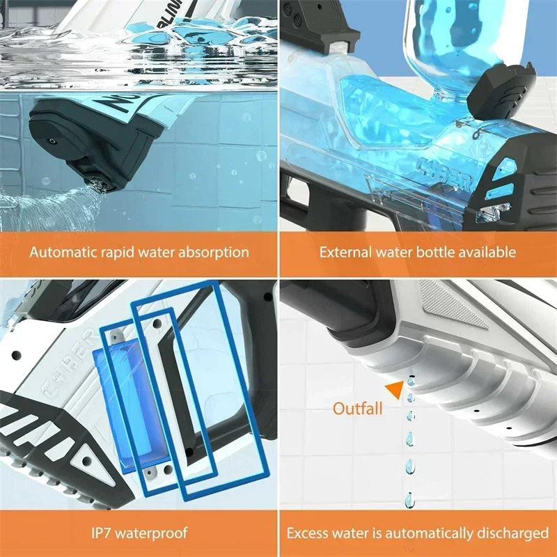 Pistola de agua automática KR con LED de gran capacidad, pistola de agua para disparar, juguetes de verano para piscinas al aire libre para niños