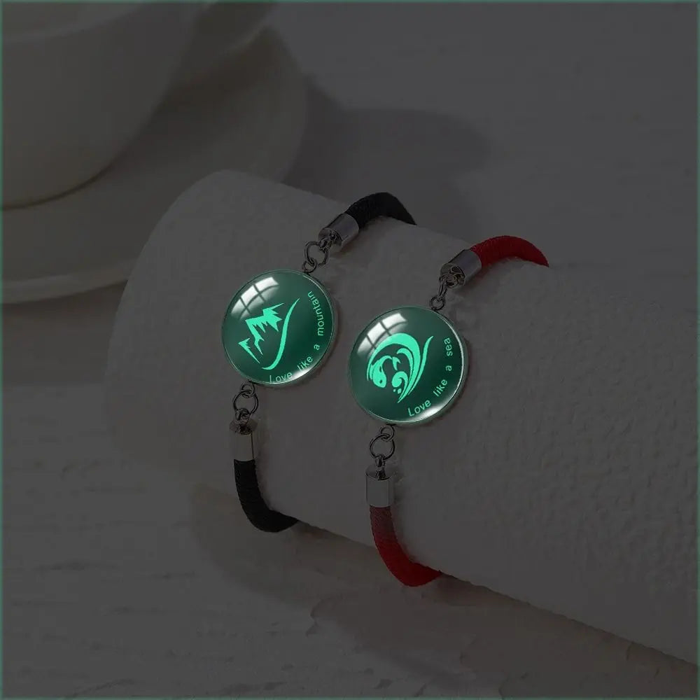 2Pcs Romantic Couple Bracelet Stainless Steel New Sun and Moon Lovers Charm Bracelet Glow in The Dark Adjustable Woven Bracelet