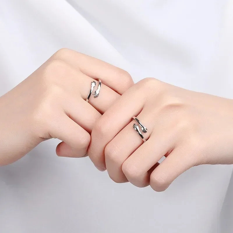 Romantic Couple Rings Women Men Adjustable Opening Forever Love Hug Lover Rings Valentine's Day Gifts Creative Jewelry Rings
