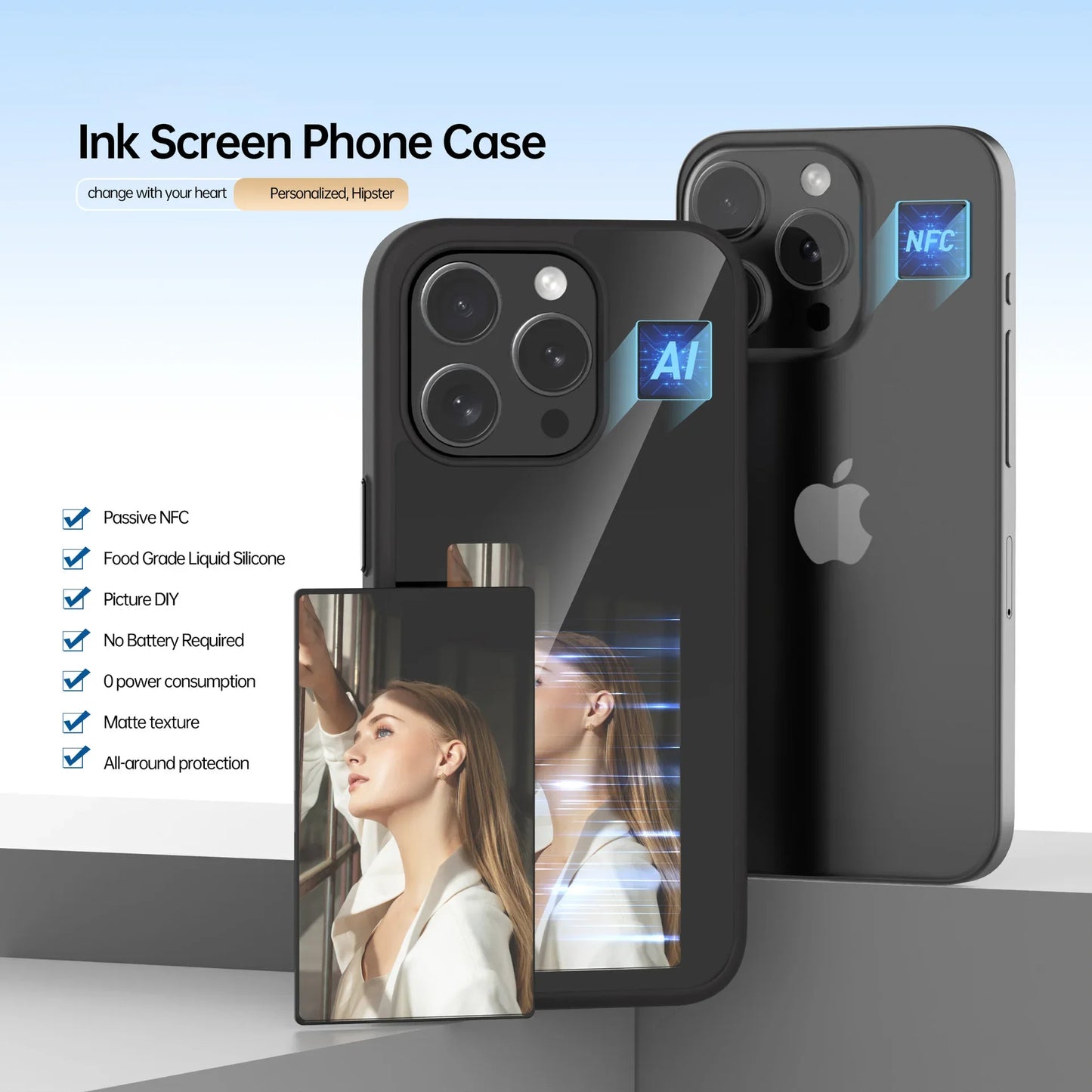 NFC Function Phone Case 3.7 Inches Screen Display Mob for IPhone 13 14 15 Wireless Transmission Screen Projection Phone Case