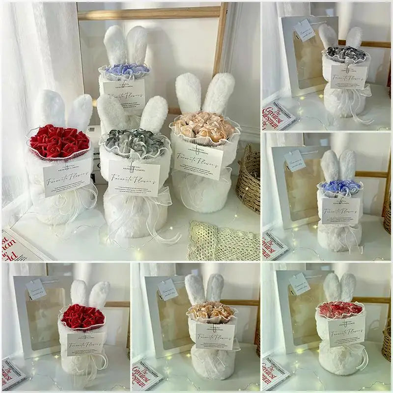 Rabbit Soap Flower Bouquet Valentine's Day Gifts Artificial Flower Bouquet for Party Supplies Bouqet Flowers Home Decoration