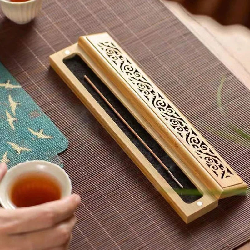 1 quemador de incienso de bambú natural con placa de colocación - Caja de madera de aromaterapia para almacenar y quemar incienso