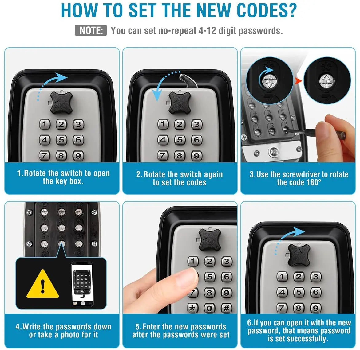 Wall Mounted Key Storage Safe Waterproof Anti-theft Key Box With Combination Lock 12-Digital Password Office Home Outdoor Use