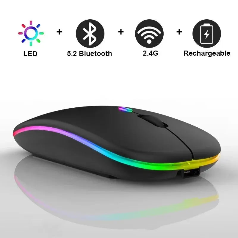 Souris sans fil rechargeable silencieuse à rétroéclairage LED pour ordinateur portable, récepteur 2,4 GHz, souris optique double mode Bluetooth